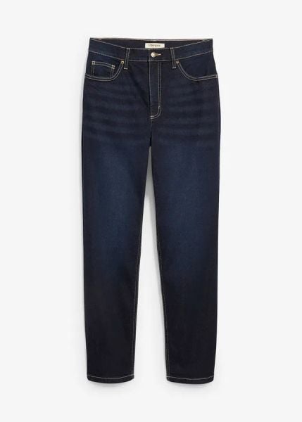 Dżinsy cropped, high waist, straight. Szare jeansy damskie bonprix, z podwyższonym stanem. Za 129.99 zł.
