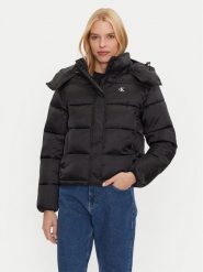 Calvin Klein Jeans Kurtka zimowa Shiny Monologo J20J224616 Czarny Regular Fit. Czarne kurtki damskie Calvin Klein Jeans, na zimę, xl, bez wzorów, z jeansu, bez kaptura. Za 659.99 zł.