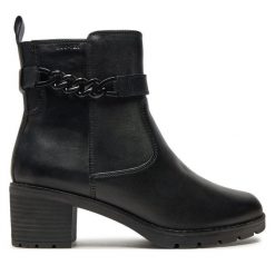 Botki Tamaris. Czarne botki damskie Tamaris, bez obcasa, na słupku, bez zapięcia. Za 489.99 zł.