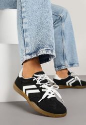 Czarne Sneakersy Tenisówki z Geometrycznym Motywem Telanilia. Czarne obuwie sportowe damskie Born2be, z jeansu, bez zapięcia, tenisowe. Za 89.99 zł.