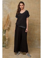 Joséfine Lniana koszulka "Quinto" w kolorze czarnym rozmiar: XL. Czarne bluzki damskie Joséfine, xl, bez wzorów, ze lnu, bez kołnierzyka, bez ramiączek. Za 108.99 zł.