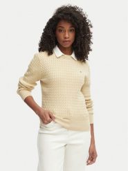 Tommy Hilfiger Sweter WW0WW44993 Beżowy Regular Fit. Brązowe swetry klasyczne damskie Tommy Hilfiger, xl, z bawełny, bez kołnierzyka. Za 529.99 zł.