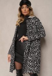 Czarno-Biały Niezapinany Kardigan z Kieszeniami w Panterkowy Print Riaverna. Czarne kardigany damskie Renee, bez wzorów. Za 109.99 zł.