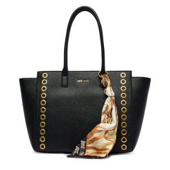 Torebka Just Cavalli. Czarne shopper bag Just Cavalli, bez wzorów, bez dodatków. Za 849.99 zł.