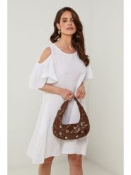 Rodier Lin Lniana sukienka w kolorze białym rozmiar: XL/XXL. Białe sukienki damskie Rodier Lin, bez wzorów, ze lnu, bez ramiączek. Za 167.28 zł.