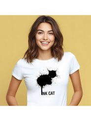 WOOOP Koszulka "Ink Cat" w kolorze białym rozmiar: S. Białe bluzki damskie Wooop, s, bez wzorów, bez kołnierzyka, bez ramiączek. Za 61.46 zł.