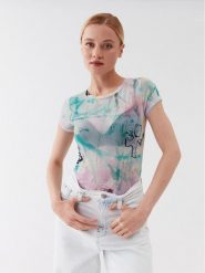 Guess T-Shirt W3YI70 KBAH2 Niebieski Slim Fit. Niebieskie t-shirty damskie Guess, l, z aplikacjami, z syntetyku, bez kołnierzyka. Za 439.99 zł.