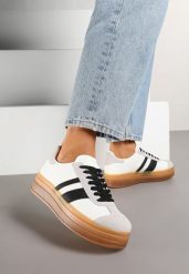 Biało-Czarne Sneakersy na Płaskiej Podeszwie z Ozdobnymi Paskami Velali. Białe obuwie sportowe damskie Renee, z jeansu, bez zapięcia, tenisowe. Za 74.99 zł.