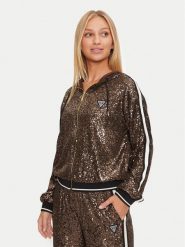 Guess Bluza V4BQ19 KCI90 Brązowy Regular Fit. Brązowe bluzy damskie Guess, xxs, z aplikacjami, z syntetyku, bez kaptura. Za 389.99 zł.