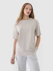 4F T-shirt oversize gładki damski - beżowy L. Brązowe t-shirty damskie 4F, l, bez wzorów, z bawełny, bez kołnierzyka. W wyprzedaży za 39.99 zł.