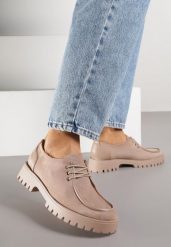 Ciemnobeżowe Sznurowane Półbuty Mokasyny w Żeglarskim Stylu Charnys. Brązowe mokasyny damskie Born2be, z jeansu, bez obcasa. Za 119.99 zł.