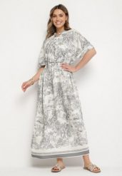 Szara Sukienka Typu Oversize z Wiskozą w Abstrakcyjny Wzór Lunalessa. Szare sukienki damskie Born2be, bez wzorów, z wiskozy, eleganckie, bez ramiączek. W wyprzedaży za 72.24 zł.