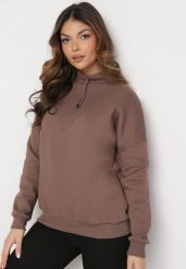 Brązowa Bawełniana Bluza z Półgolfem i Ściągaczem Themista. Brązowe bluzy damskie Born2be, bez wzorów, z bawełny, bez kaptura. Za 89.99 zł.