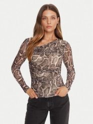 Guess Bluzka W5BP32 KCZC2 Beżowy Slim Fit. Brązowe bluzki damskie Guess, xl, z aplikacjami, z syntetyku, bez kołnierzyka, bez ramiączek. Za 169.99 zł.