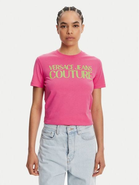 Versace Jeans Couture T-Shirt 78HAHE05 Różowy Regular Fit. Czerwone t-shirty damskie Versace Jeans Couture, xl, bez wzorów, z bawełny, bez kołnierzyka. Za 259.99 zł.