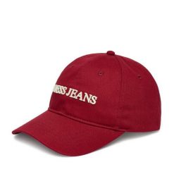 Czapka z daszkiem Guess Jeans. Czerwone czapki z daszkiem damskie Guess Jeans, z aplikacjami, z jeansu. Za 79.99 zł.