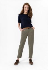 Bawełniane spodnie R-LANA. Brązowe spodnie materiałowe damskie Volcano, bez wzorów, z bawełny. Za 149.99 zł.