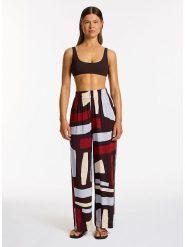 Jets Spodnie w kolorze bordowo-błękitno-kremowym rozmiar: L. Czerwone spodnie materiałowe damskie Jets, bez wzorów, z materiału. Za 219.08 zł.