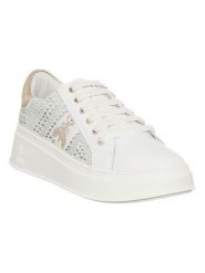 Patrizia Pepe Skórzane sneakersy w kolorze złoto-białym rozmiar: 37. Białe obuwie sportowe damskie Patrizia Pepe, bez zapięcia. Za 448.99 zł.