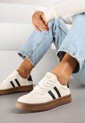Beżowo-Czarne Sneakersy Sportowe z Ozdobnymi Paskami i Przeszyciami Wenilan. Brązowe obuwie sportowe casual damskie Renee, z jeansu, bez zapięcia. Za 99.99 zł.
