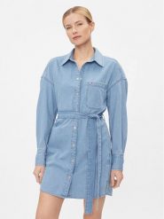 Tommy Jeans Sukienka jeansowa DW0DW17421 Niebieski Regular Fit. Niebieskie sukienki damskie Tommy Jeans, bez wzorów, z bawełny, bez ramiączek. Za 339.99 zł.