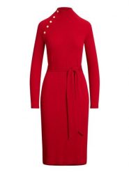 LAUREN RALPH LAUREN Sukienka dzianinowa 200980036002 Czerwony Slim Fit. Czerwone sukienki damskie Lauren Ralph Lauren, bez wzorów, z bawełny, bez ramiączek. Za 969.99 zł.