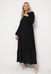 Czarna Wiskozowa Sukienka Boho o Rozkloszowanym Kroju z Gumką i Koronką Gonillea. Czarne sukienki damskie Born2be, z aplikacjami, z koronki, boho, bez ramiączek. W wyprzedaży za 127.49 zł.