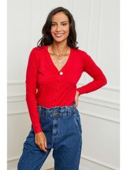 Soft Cashmere Kardigan w kolorze czerwonym rozmiar: 38/40. Czerwone kardigany damskie Soft Cashmere, bez wzorów, z kaszmiru. Za 125.45 zł.