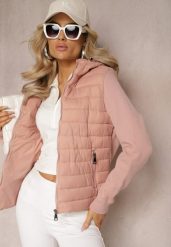 Różowa Kurtka z Kapturem i Pikowanym Przodem Gelise. Czerwone kurtki damskie Renee, l, bez wzorów, z dzianiny, z kapturem. Za 159.99 zł.