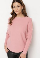 Ciemnoróżowy Sweter z Wiskozą i Wycięciami przy Rękawach Evancia. Czerwone swetry klasyczne damskie Born2be, z jeansu, bez kołnierzyka. Za 84.99 zł.