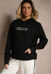 Czarna Bluza z Kapturem Kangurka z Napisem Lunirin. Czarne bluzy damskie Renee, l, bez wzorów, z jeansu, z kapturem. Za 59.99 zł.