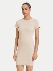 Tommy Jeans Sukienka letnia Flag DW0DW22613 Beżowy jasny Slim Fit. Brązowe sukienki damskie Tommy Jeans, bez wzorów, z bawełny, bez ramiączek. Za 289.99 zł.