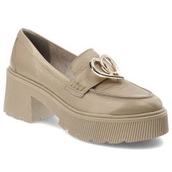 Beżowe Półbuty Armodo Eleganckie Buty Damskie. Brązowe półbuty damskie Armodo, na wiosnę, bez wzorów, ze skóry, bez obcasa, na obcasie, bez zapięcia. Za 379.00 zł.