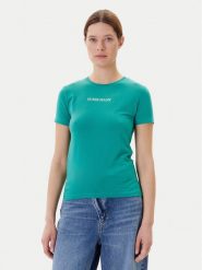 Guess Jeans T-Shirt W4YI01 J1314 Zielony Slim Fit. Zielone t-shirty damskie Guess Jeans, xxl, z aplikacjami, z bawełny, bez kołnierzyka. Za 129.99 zł.