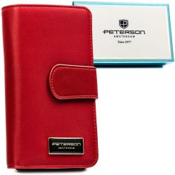 Pionowy, czerwony portfel damski ze skóry naturalnej i ekologicznej PTN PS116-HNL Peterson. Czerwone portfele damskie Peterson, bez wzorów, ze skóry. Za 129.99 zł.