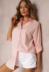 Jasnoróżowa Gładka Koszula z Kołnierzem i Długimi Rękawami Mileena. Czerwone koszule damskie Renee, l, bez wzorów, z bawełny, eleganckie, bez kołnierzyka, plus size, bez ramiączek. Za 69.99 zł.