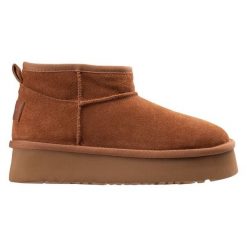 Buty zimowe Fitanu Kanak 92800622210 brązowe. Brązowe botki damskie na zimę, z jeansu, bez obcasa, na platformie, bez zapięcia. Za 513.13 zł.