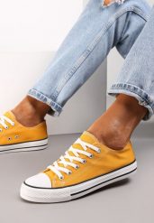 Żółte Trampki Lakelet. Żółte trampki damskie Renee, bez wzorów, z gumy, przed kostkę, bez zapięcia. Za 39.99 zł.