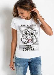T-shirt z czystej bawełny. Białe t-shirty damskie bonprix, bez wzorów, z bawełny, bez kołnierzyka. Za 67.99 zł.