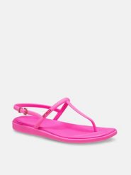 Crocs Sandały "Miami Thong" w kolorze różowym rozmiar: 34/35. Różowe klapki damskie Crocs, bez wzorów, bez obcasa, bez zapięcia. Za 149.31 zł.