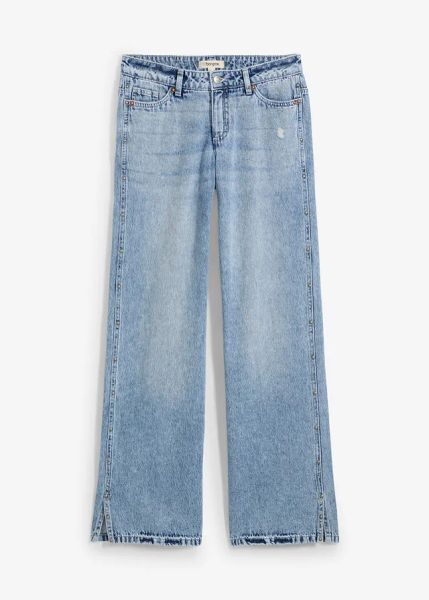 Dżinsy Loose Straight, mid waist, low stretch. Niebieskie jeansy damskie bonprix. Za 99.99 zł.