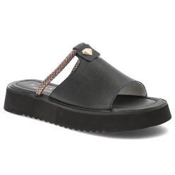 Czarne Klapki S.Barski Modne Obuwie Damskie. Czarne klapki damskie S.BARSKI, z aplikacjami, ze skóry, bez obcasa, bez zapięcia. Za 179.00 zł.