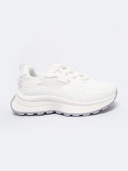 Sneakersy damskie białe NN274A107 101. Białe obuwie sportowe damskie Big Star, z dresówki, bez zapięcia, na fitness i siłownię. W wyprzedaży za 99.99 zł.