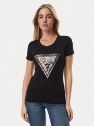 Guess T-Shirt W6BI26 K6047 Czarny Regular Fit. Czarne t-shirty damskie Guess, xxl, z aplikacjami, z bawełny, bez kołnierzyka. Za 165.99 zł.