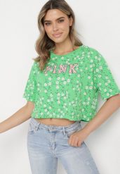 Zielony Bawełniany T-shirt Oversize w Kwiatowy Print o Krótkim Fasonie Daelinn. Zielone t-shirty damskie Born2be, l, bez wzorów, z bawełny, bez kołnierzyka. Za 29.99 zł.