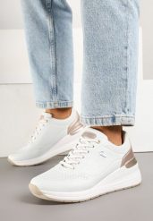 Białe Sneakersy na Koturnie z Ozdobnymi Tłoczeniami Maroriella. Białe obuwie sportowe damskie Born2be, z jeansu, bez zapięcia. Za 129.99 zł.
