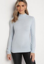 Niebieski Golf z Miękkiej Dzianiny Osempia. Niebieskie golfy damskie Born2be, m, bez wzorów, z dzianiny, bez ramiączek. Za 64.99 zł.
