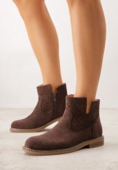 Brązowe Ażurowe Botki na Płaskiej Podeszwie ze Skórzaną Wkładką Terilara. Brązowe botki damskie Renee, z jeansu, bez obcasa, na płaskiej podeszwie, bez zapięcia. Za 179.99 zł.