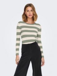 JDY Sweter "Plum" w kolorze oliwkowo-kremowym rozmiar: XL. Zielone swetry klasyczne damskie JDY, xl, prążkowane, bez kołnierzyka. Za 61.60 zł.