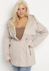 Beżowa Kurtka Dwustronna Parka z Kapturem Lannaria. Brązowe kurtki damskie Born2be, plus size, bez wzorów, z kapturem. Za 259.99 zł.